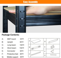 2000Lbs Capacity Garage Storage Shelves Heavy Duty Black Abs Steel Q235 Wood Pvc