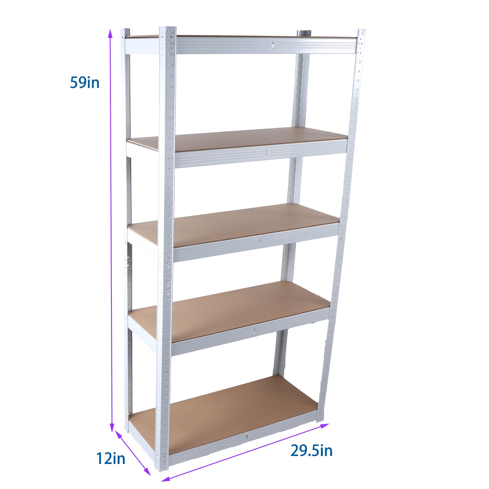 5 Tier Laminated White Metal Shelving Unit Adjustable Garage Storage Utility Rack Heavy Duty Shelves Organization Multipurpose Shelf Warehouse Basement Pantry 29" W X 12" D X 59" H 1Pack White Abs Steel Q235 Wood Pvc