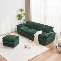 Modern Deep 3 Seat Sofa Couch With Ottoman, Polyester Sofa Sleeper Comfy Upholstered Furniture For Living Room, Apartment, Studio, Office, Green Green Polyester 3 Seat