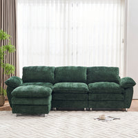 Modern Deep 3 Seat Sofa Couch With Ottoman, Polyester Sofa Sleeper Comfy Upholstered Furniture For Living Room, Apartment, Studio, Office, Green Green Polyester 3 Seat