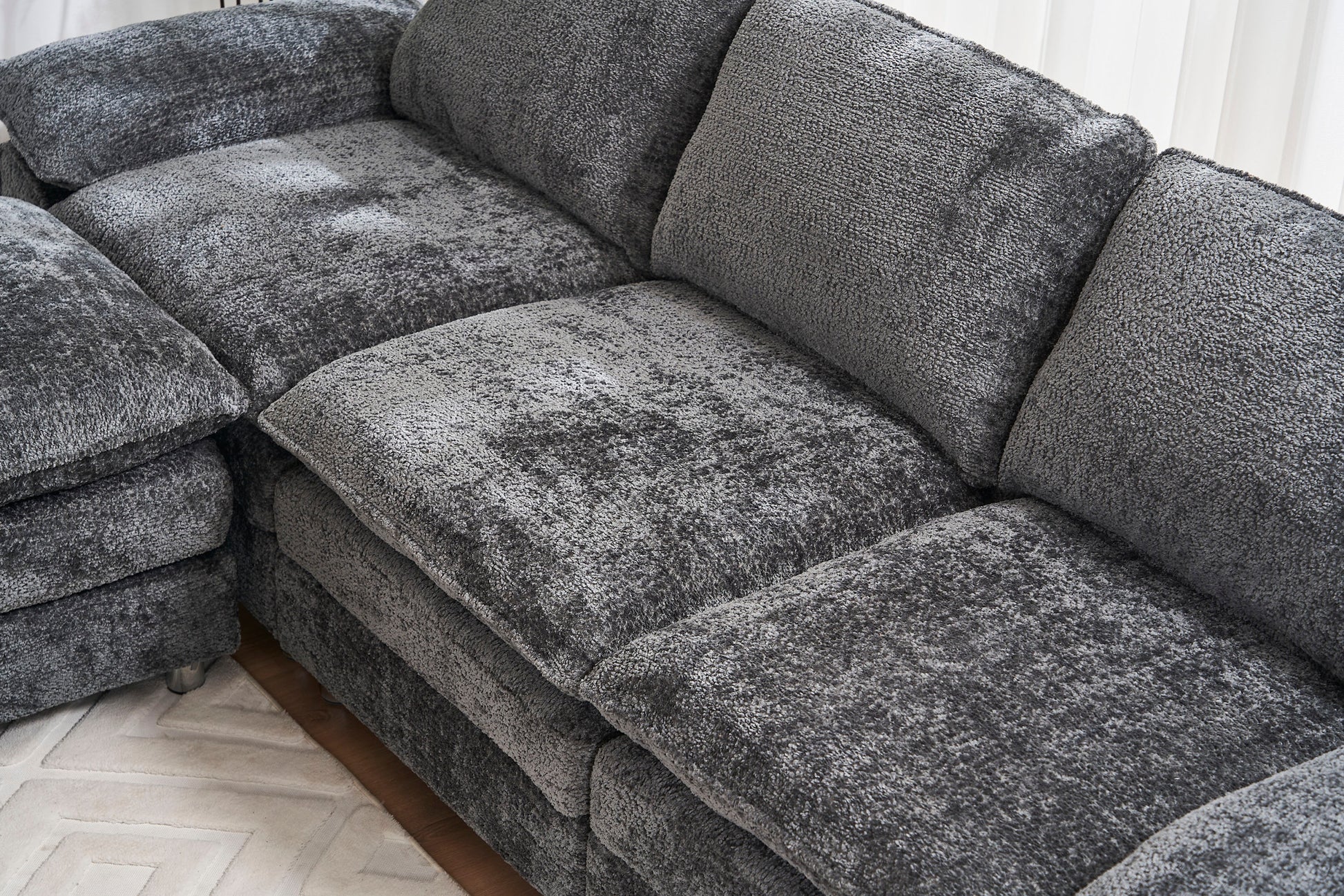 Modern Deep 3 Seat Sofa Couch With Ottoman, Polyester Sofa Sleeper Comfy Upholstered Furniture For Living Room, Apartment, Studio, Office,Dark Grey Dark Grey Polyester 3 Seat