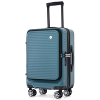 Carry On Luggage 20 Inch Front Open Luggage Lightweight Suitcase With Front Pocket And Usb Port, 1 Portable Carrying Case Blue Abs