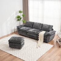 Modern Deep 3 Seat Sofa Couch With Ottoman, Polyester Sofa Sleeper Comfy Upholstered Furniture For Living Room, Apartment, Studio, Office,Dark Grey Dark Grey Polyester 3 Seat