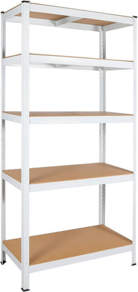 5 Tier Laminated White Metal Shelving Unit Adjustable Garage Storage Utility Rack Heavy Duty Shelves Organization Multipurpose Shelf Warehouse Basement Pantry 29" W X 12" D X 59" H 1Pack White Abs Steel Q235 Wood Pvc