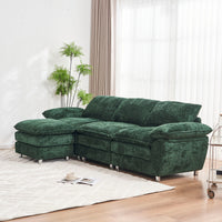 Modern Deep 3 Seat Sofa Couch With Ottoman, Polyester Sofa Sleeper Comfy Upholstered Furniture For Living Room, Apartment, Studio, Office, Green Green Polyester 3 Seat