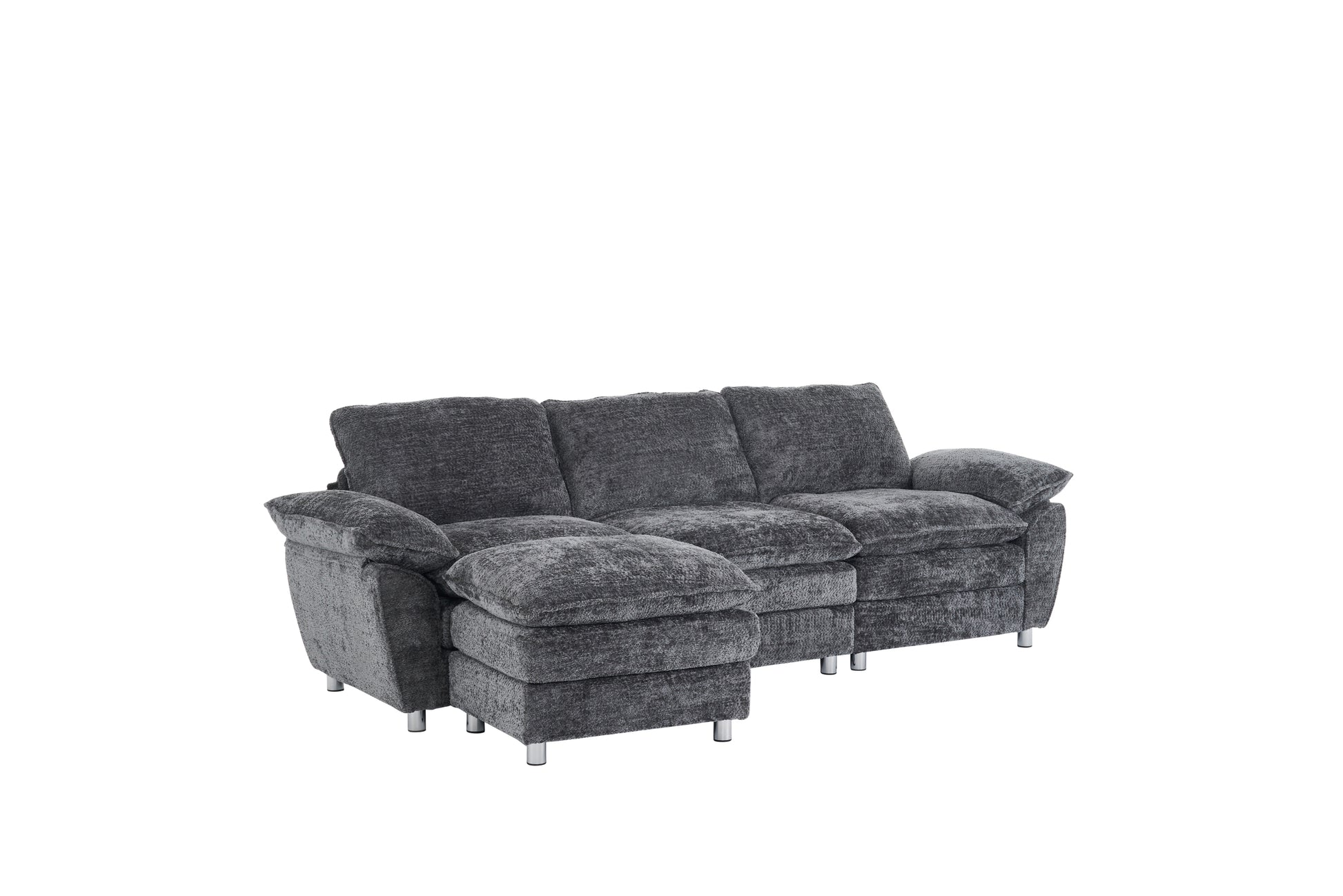 Modern Deep 3 Seat Sofa Couch With Ottoman, Polyester Sofa Sleeper Comfy Upholstered Furniture For Living Room, Apartment, Studio, Office,Dark Grey Dark Grey Polyester 3 Seat