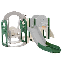 Toddler Slide And Swing Set 8 In 1, Kids Playground Climber Slide Playset With Basketball Hoop Freestanding Combination For Babies Indoor & Outdoor Green Hdpe Indoor & Outdoor Use