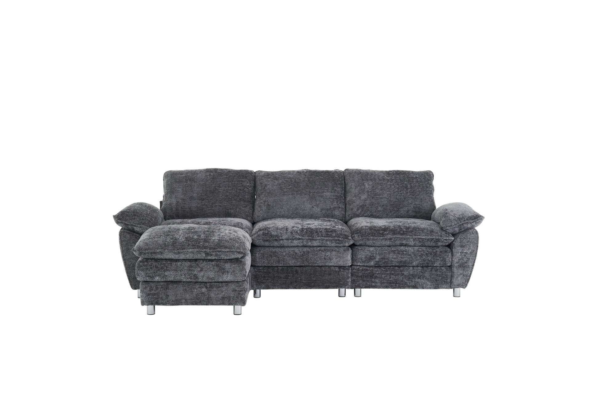 Modern Deep 3 Seat Sofa Couch With Ottoman, Polyester Sofa Sleeper Comfy Upholstered Furniture For Living Room, Apartment, Studio, Office,Dark Grey Dark Grey Polyester 3 Seat