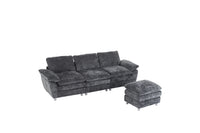 Modern Deep 3 Seat Sofa Couch With Ottoman, Polyester Sofa Sleeper Comfy Upholstered Furniture For Living Room, Apartment, Studio, Office,Dark Grey Dark Grey Polyester 3 Seat