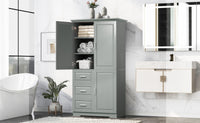 Tall And Wide Storage Cabinet With Doors For Bathroom Office, Three Drawers, Grey Grey Mdf