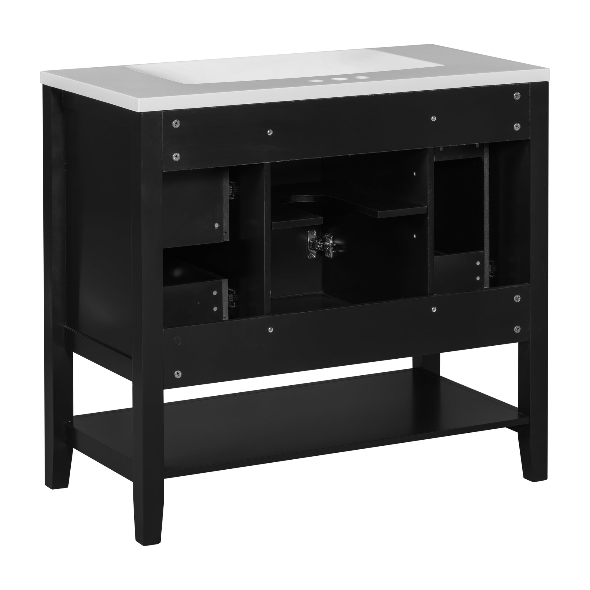 36" Bathroom Vanity With Sink Combo, One Cabinet And Three Drawers, Solid Wood And Mdf Board, Black Black Solid Wood Mdf