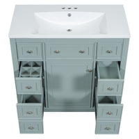 36" Bathroom Vanity With Sink Combo, One Cabinet And Six Drawers, Solid Wood And Mdf Board, Green Green Solid Wood Mdf