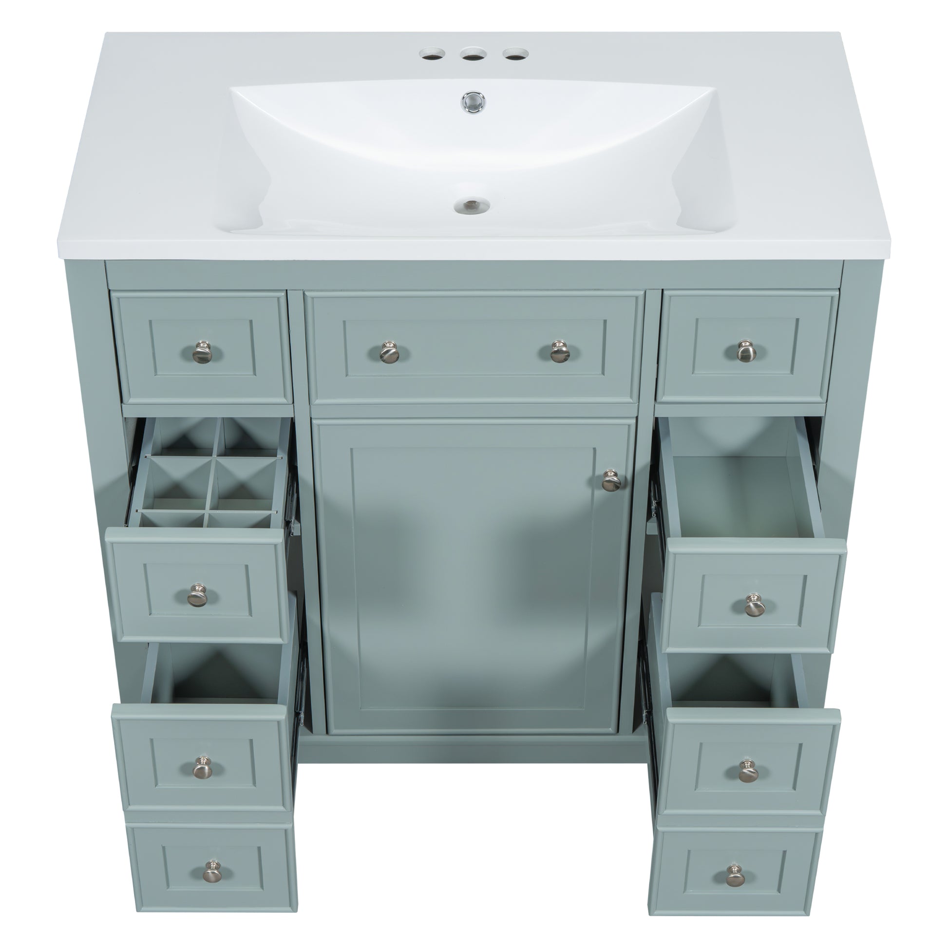 36" Bathroom Vanity With Sink Combo, One Cabinet And Six Drawers, Solid Wood And Mdf Board, Green Old Sku:Sy999404Aag Green Solid Wood Mdf