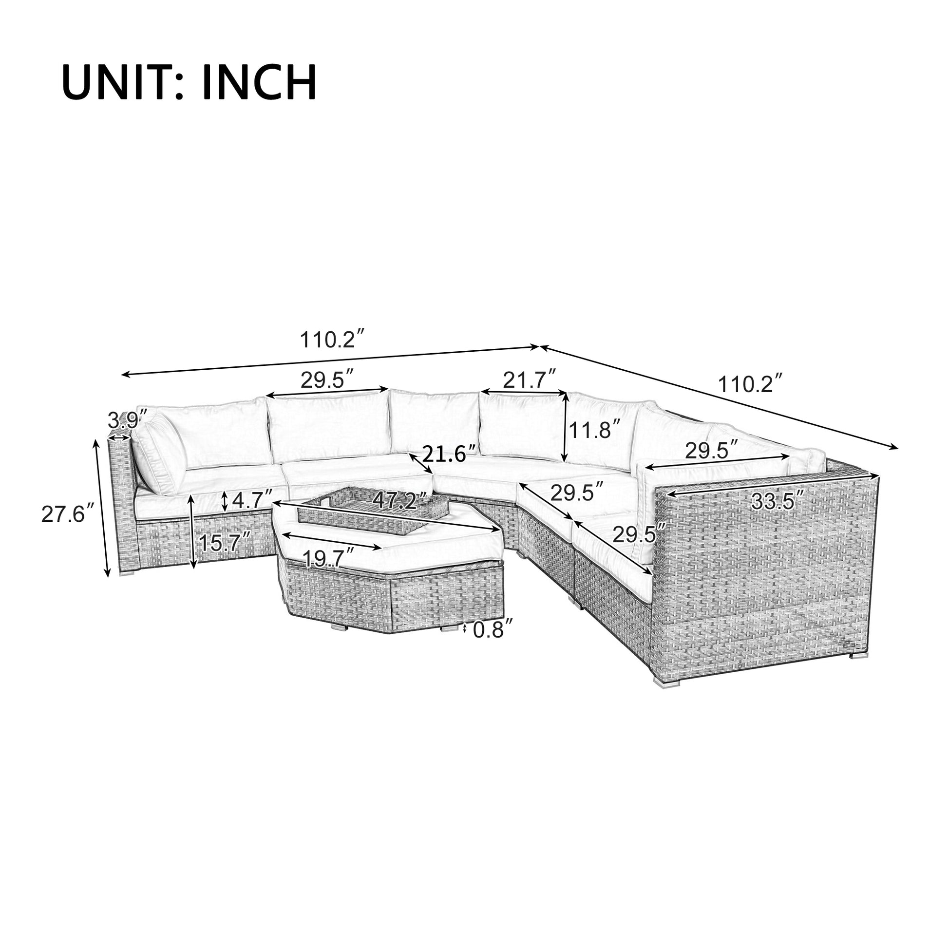 Patio Furniture Set, 6 Piece Outdoor Conversation Set All Weather Wicker Sectional Sofa With Ottoman And Cushions And Small Trays Beige Rattan