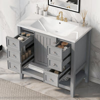 36" Bathroom Vanity With Sink Combo, One Cabinet And Three Drawers, Solid Wood And Mdf Board, Grey Grey Solid Wood Mdf