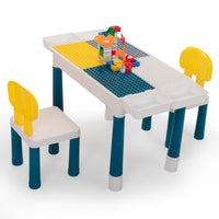 Multi Functional Rectangular Block Table Gray Yellow With Diy Blocks Colorful Polypropylene