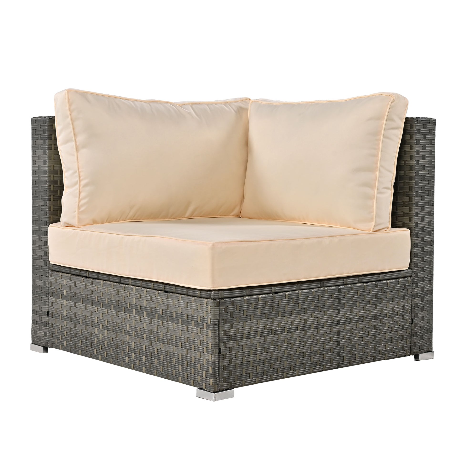 Patio Furniture Set, 6 Piece Outdoor Conversation Set All Weather Wicker Sectional Sofa With Ottoman And Cushions And Small Trays Beige Rattan