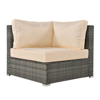 Patio Furniture Set, 6 Piece Outdoor Conversation Set All Weather Wicker Sectional Sofa With Ottoman And Cushions And Small Trays Beige Rattan