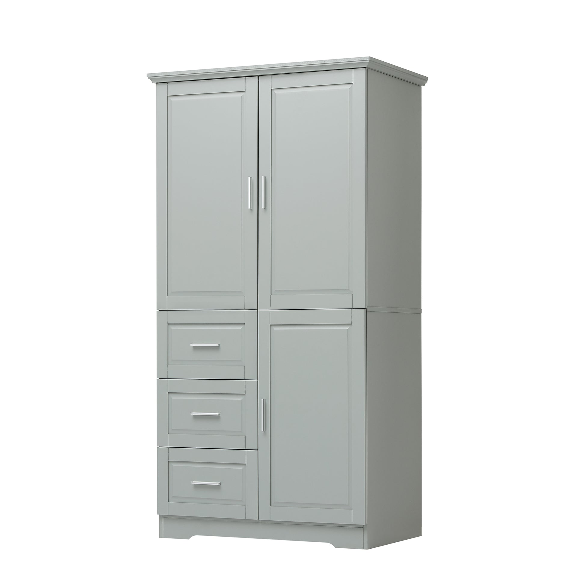 Tall And Wide Storage Cabinet With Doors For Bathroom Office, Three Drawers, Grey Grey Mdf