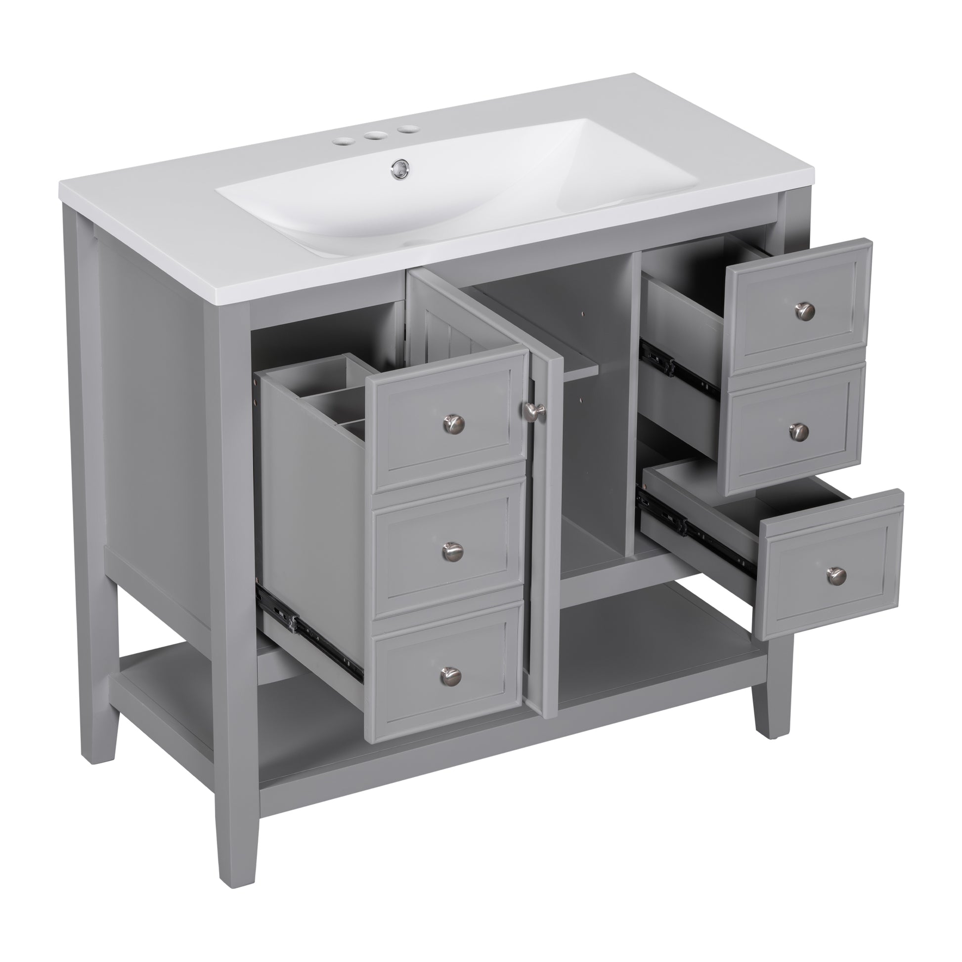 36" Bathroom Vanity With Sink Combo, One Cabinet And Three Drawers, Solid Wood And Mdf Board, Grey Grey Solid Wood Mdf