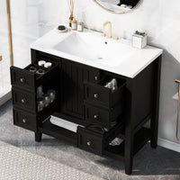 36" Bathroom Vanity With Sink Combo, One Cabinet And Three Drawers, Solid Wood And Mdf Board, Black Black Solid Wood Mdf