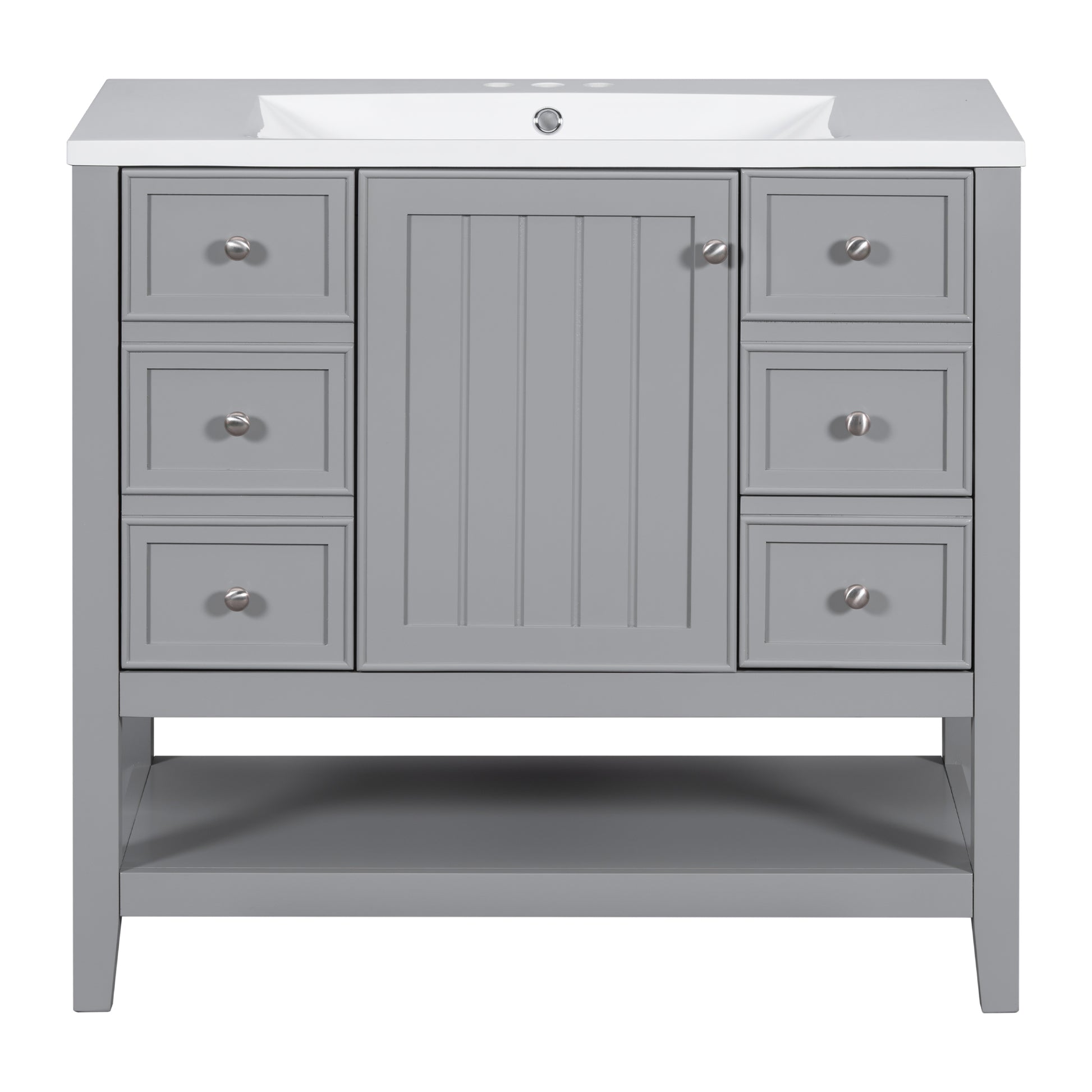 36" Bathroom Vanity With Sink Combo, One Cabinet And Three Drawers, Solid Wood And Mdf Board, Grey Grey Solid Wood Mdf