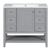 36" Bathroom Vanity With Sink Combo, One Cabinet And Three Drawers, Solid Wood And Mdf Board, Grey Grey Solid Wood Mdf