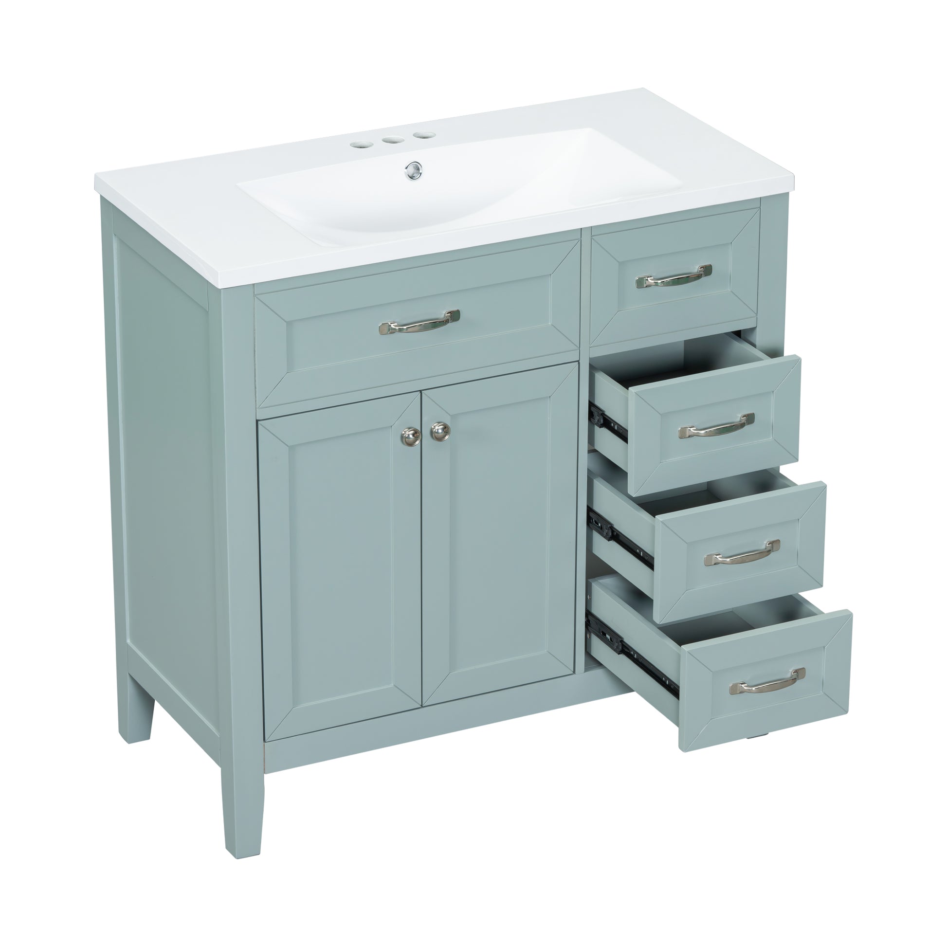 36" Bathroom Vanity With Sink Combo, Green Bathroom Cabinet With Drawers, Solid Frame And Mdf Board Old Sku:Jl000007Aag Green Solid Wood Mdf