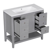 36" Bathroom Vanity With Sink Combo, One Cabinet And Three Drawers, Solid Wood And Mdf Board, Grey Grey Solid Wood Mdf