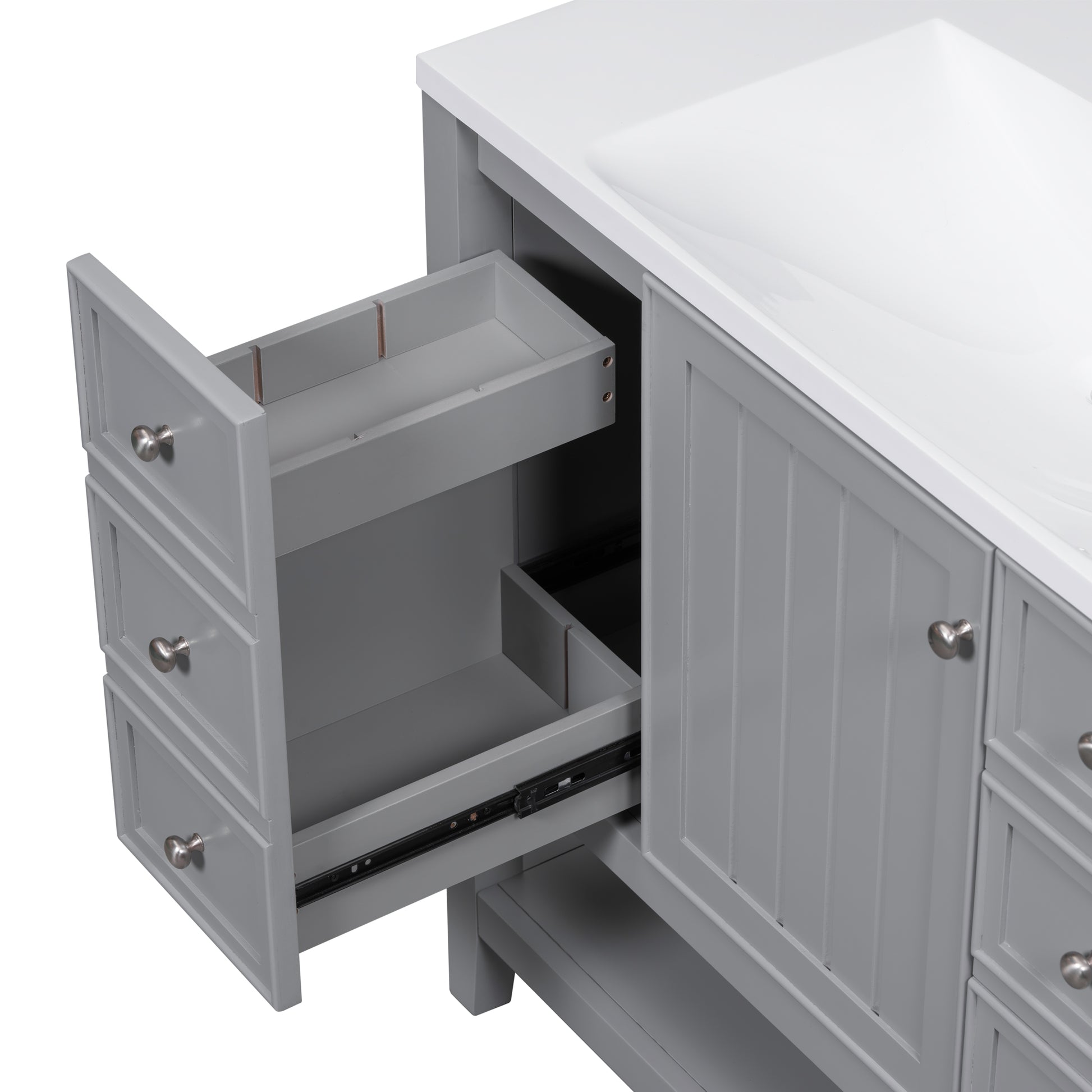 36" Bathroom Vanity With Sink Combo, One Cabinet And Three Drawers, Solid Wood And Mdf Board, Grey Old Sku:Sy999505Aae Grey Solid Wood Mdf