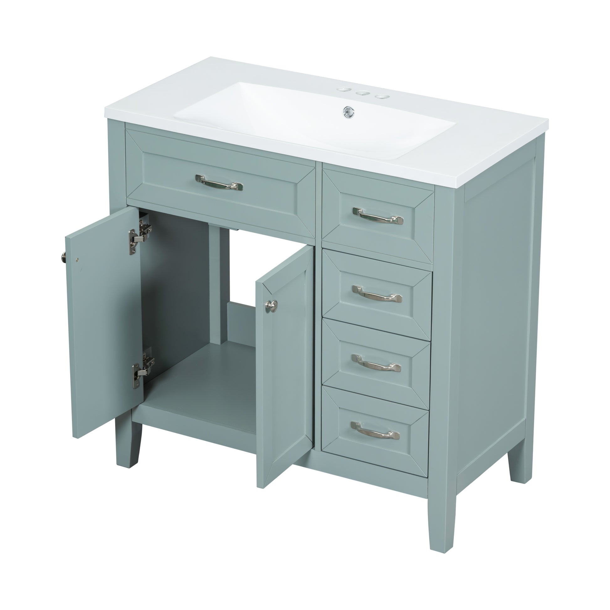 36" Bathroom Vanity With Sink Combo, Green Bathroom Cabinet With Drawers, Solid Frame And Mdf Board Green Solid Wood Mdf