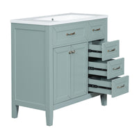 36" Bathroom Vanity With Sink Combo, Green Bathroom Cabinet With Drawers, Solid Frame And Mdf Board Green Solid Wood Mdf