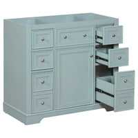 36" Bathroom Vanity Without Sink, Cabinet Base Only, One Cabinet And Six Drawers, Green Green Solid Wood Mdf