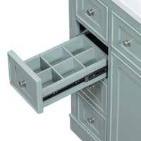 36" Bathroom Vanity Without Sink, Cabinet Base Only, One Cabinet And Six Drawers, Green Green Solid Wood Mdf