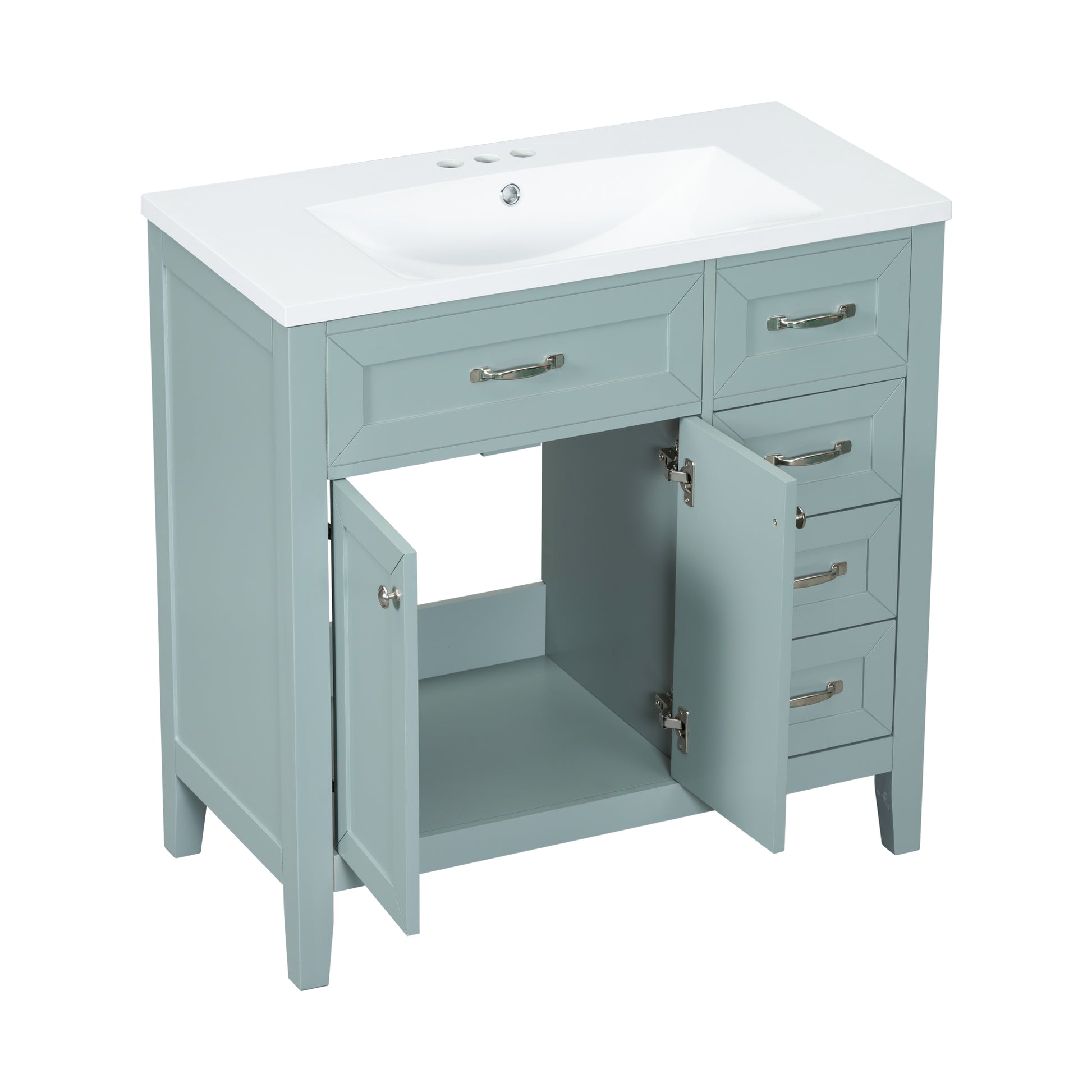 36" Bathroom Vanity With Sink Combo, Green Bathroom Cabinet With Drawers, Solid Frame And Mdf Board Old Sku:Jl000007Aag Green Solid Wood Mdf