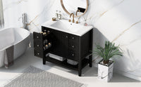 36" Bathroom Vanity With Sink Combo, One Cabinet And Three Drawers, Solid Wood And Mdf Board, Black Black Solid Wood Mdf