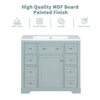 36" Bathroom Vanity Without Sink, Cabinet Base Only, One Cabinet And Six Drawers, Green Green Solid Wood Mdf