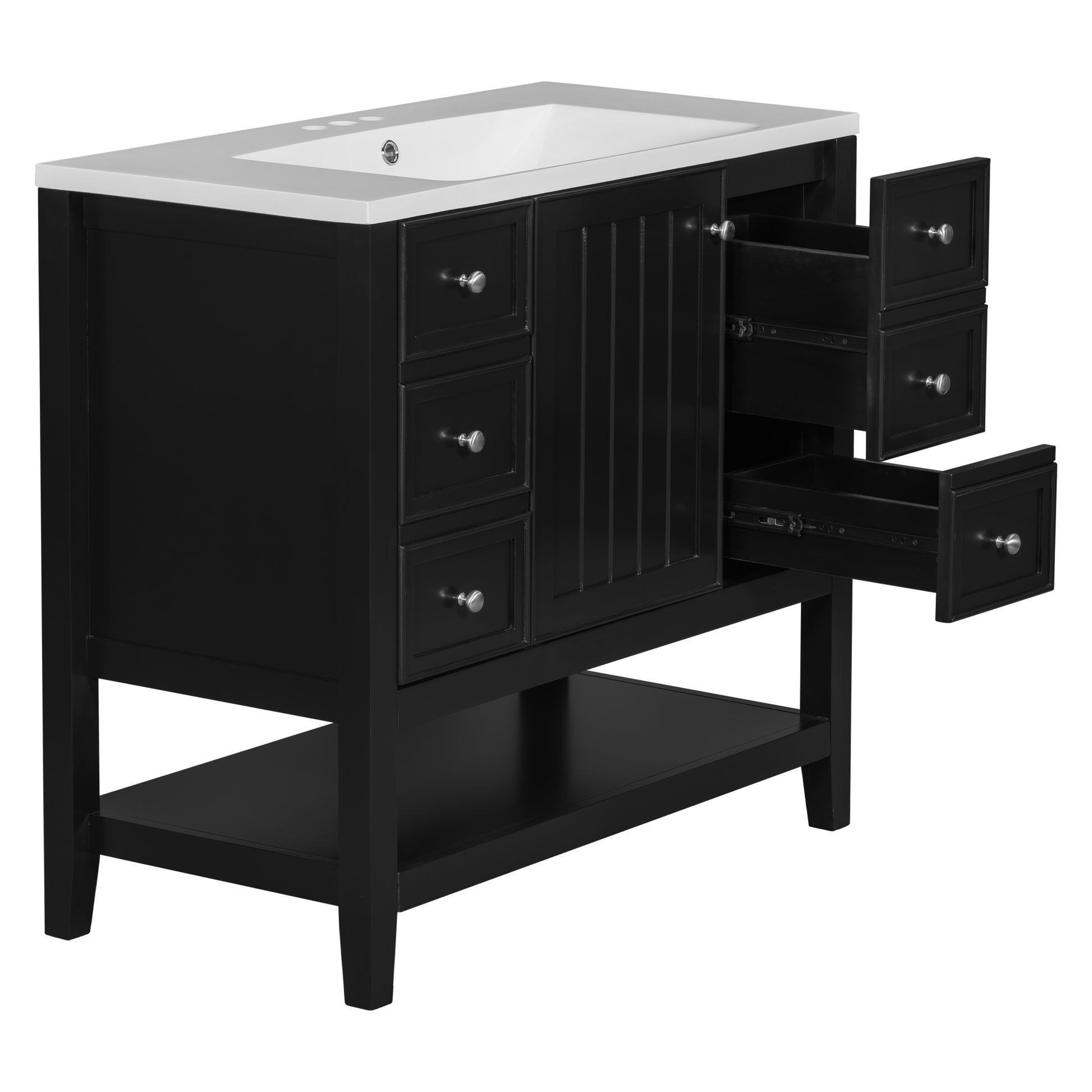 36" Bathroom Vanity With Sink Combo, One Cabinet And Three Drawers, Solid Wood And Mdf Board, Black Black Solid Wood Mdf