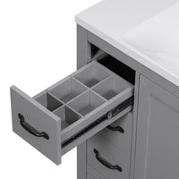 36" Bathroom Vanity With Sink Combo, Six Drawers, Multi Functional Drawer Divider, Adjustable Shelf, Grey Grey Solid Wood Mdf