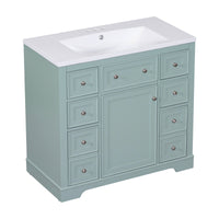 36" Bathroom Vanity With Sink Combo, One Cabinet And Six Drawers, Solid Wood And Mdf Board, Green Green Solid Wood Mdf