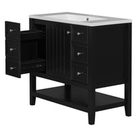 36" Bathroom Vanity With Sink Combo, One Cabinet And Three Drawers, Solid Wood And Mdf Board, Black Black Solid Wood Mdf