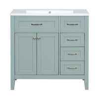 36" Bathroom Vanity With Sink Combo, Green Bathroom Cabinet With Drawers, Solid Frame And Mdf Board Green Solid Wood Mdf