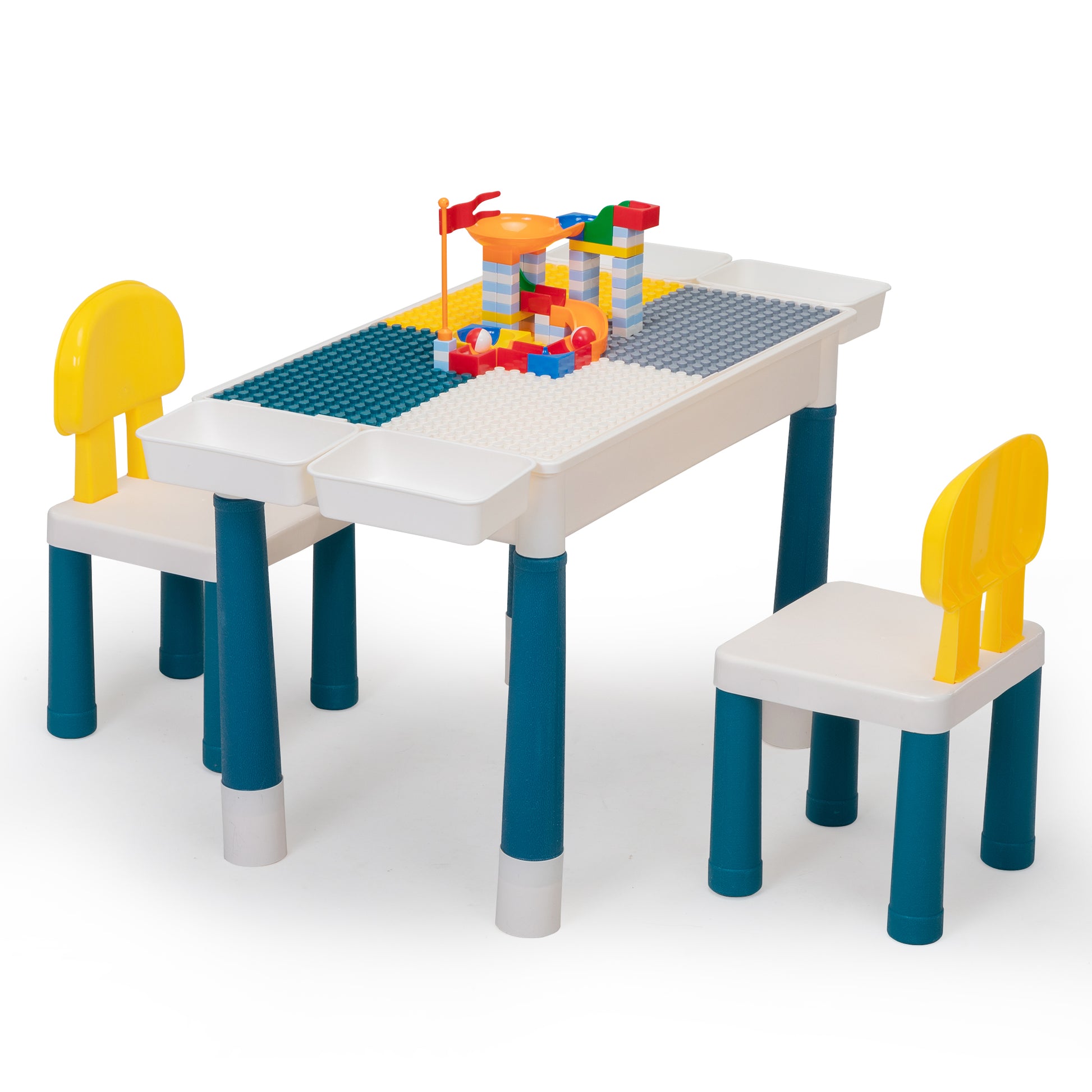 Multi Functional Rectangular Block Table Gray Yellow With Diy Blocks Colorful Polypropylene