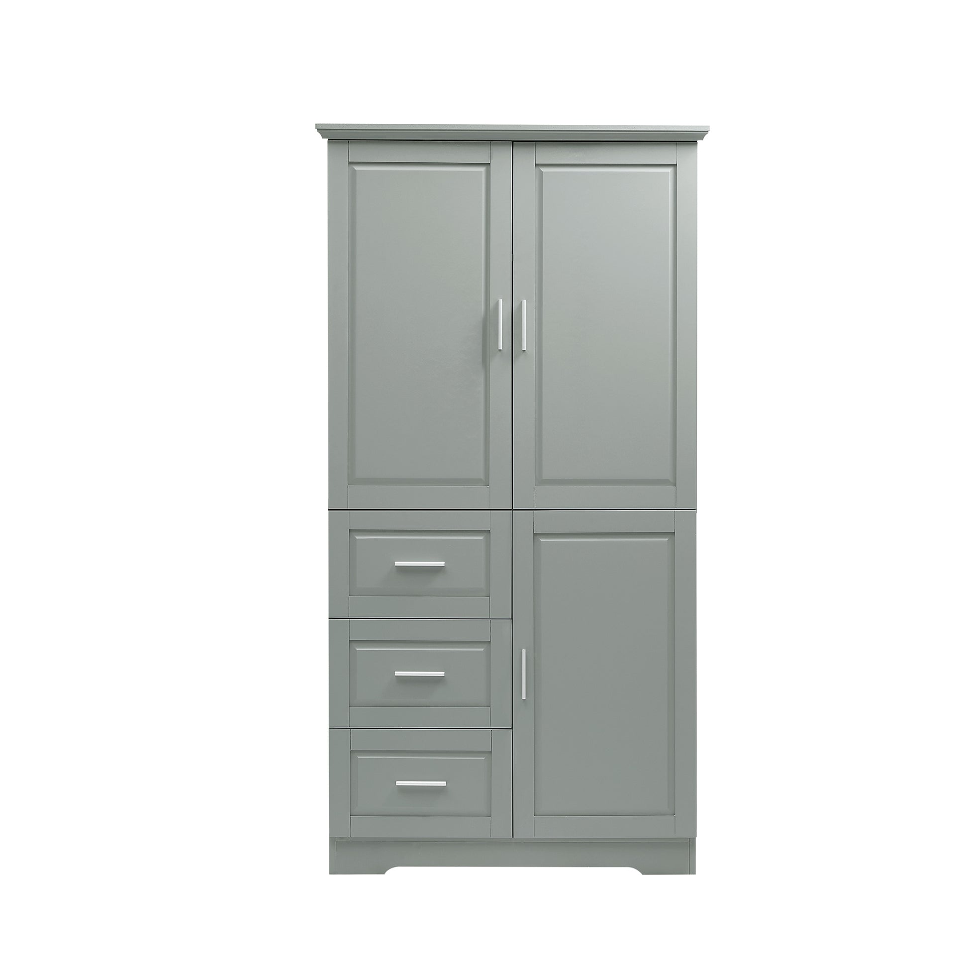 Tall And Wide Storage Cabinet With Doors For Bathroom Office, Three Drawers, Grey Grey Mdf