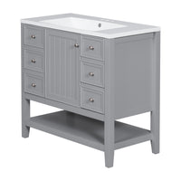 36" Bathroom Vanity With Sink Combo, One Cabinet And Three Drawers, Solid Wood And Mdf Board, Grey Grey Solid Wood Mdf