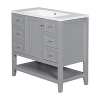 36" Bathroom Vanity With Sink Combo, One Cabinet And Three Drawers, Solid Wood And Mdf Board, Grey Old Sku:Sy999505Aae Grey Solid Wood Mdf