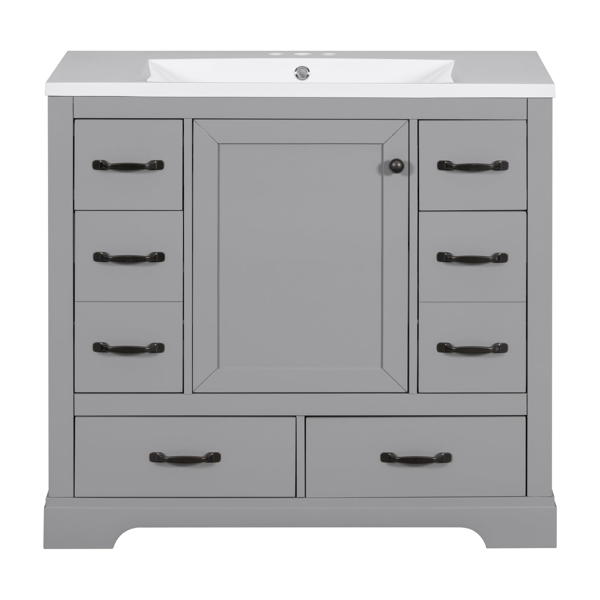 36" Bathroom Vanity With Sink Combo, Six Drawers, Multi Functional Drawer Divider, Adjustable Shelf, Grey Grey Solid Wood Mdf