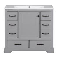 36" Bathroom Vanity With Sink Combo, Six Drawers, Multi Functional Drawer Divider, Adjustable Shelf, Grey Grey Solid Wood Mdf