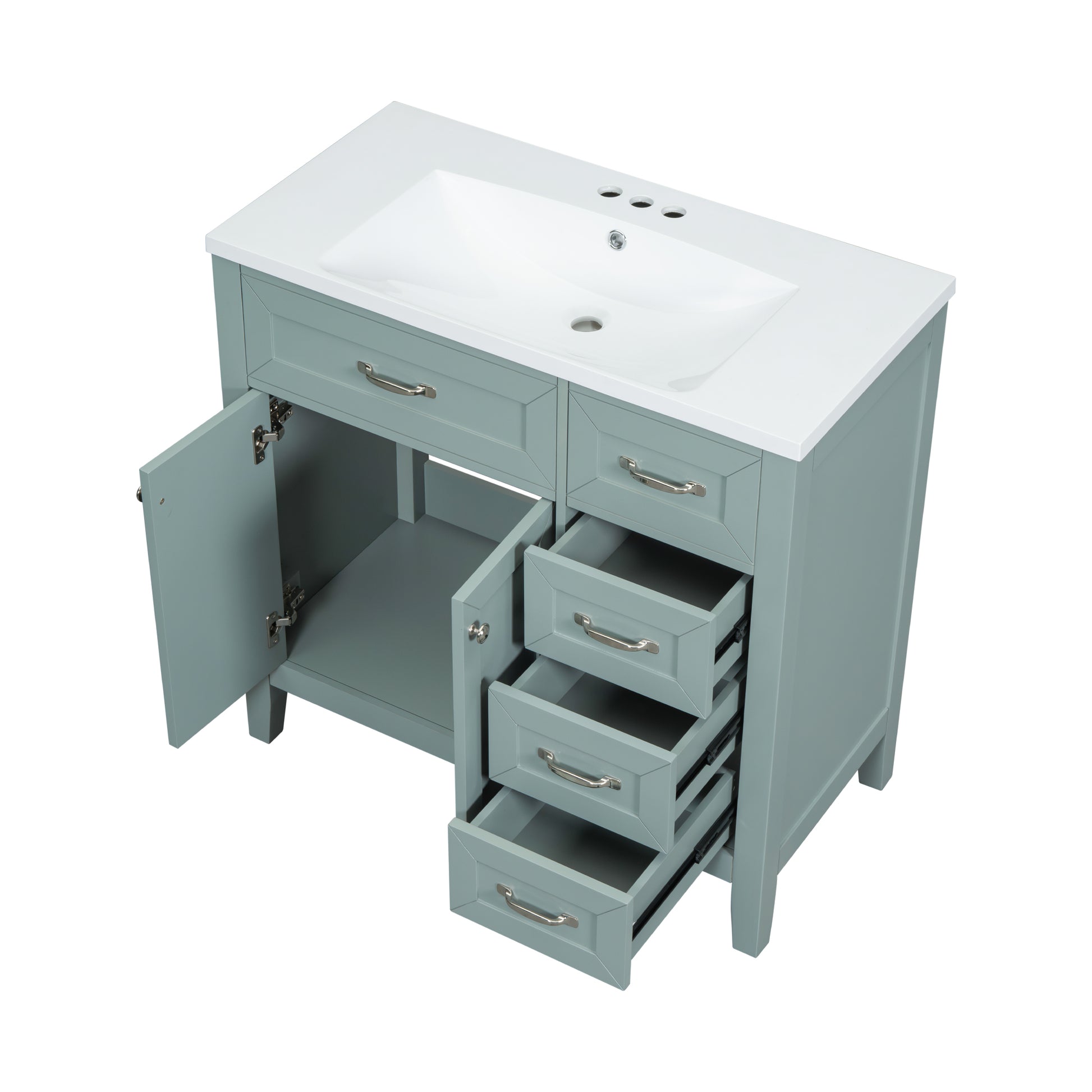 36" Bathroom Vanity With Sink Combo, Green Bathroom Cabinet With Drawers, Solid Frame And Mdf Board Old Sku:Jl000007Aag Green Solid Wood Mdf