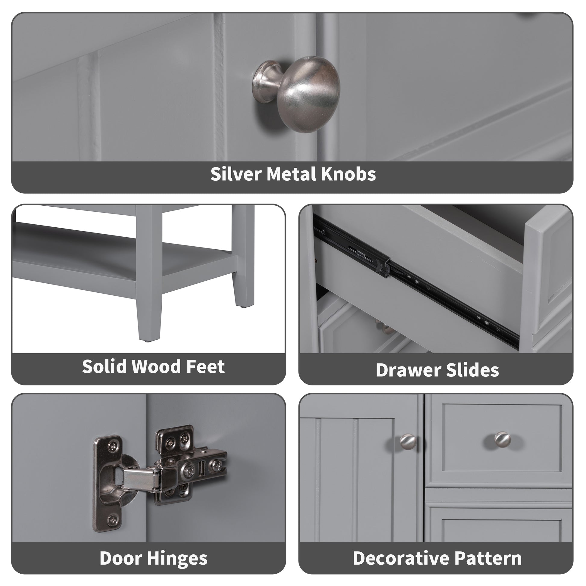 36" Bathroom Vanity With Sink Combo, One Cabinet And Three Drawers, Solid Wood And Mdf Board, Grey Old Sku:Sy999505Aae Grey Solid Wood Mdf